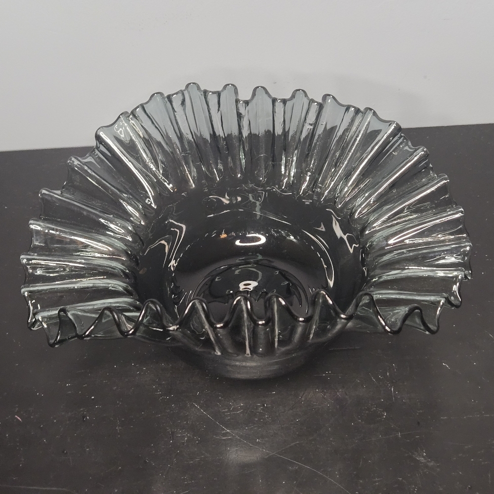 Vintage Blenko Hand Blown Glass MCM Bowl - 5428 - Charcoal Wayne Husted 1954